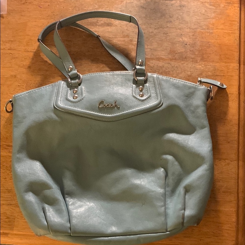 Coach Blue Leather Shoulder Bag with Modern Design